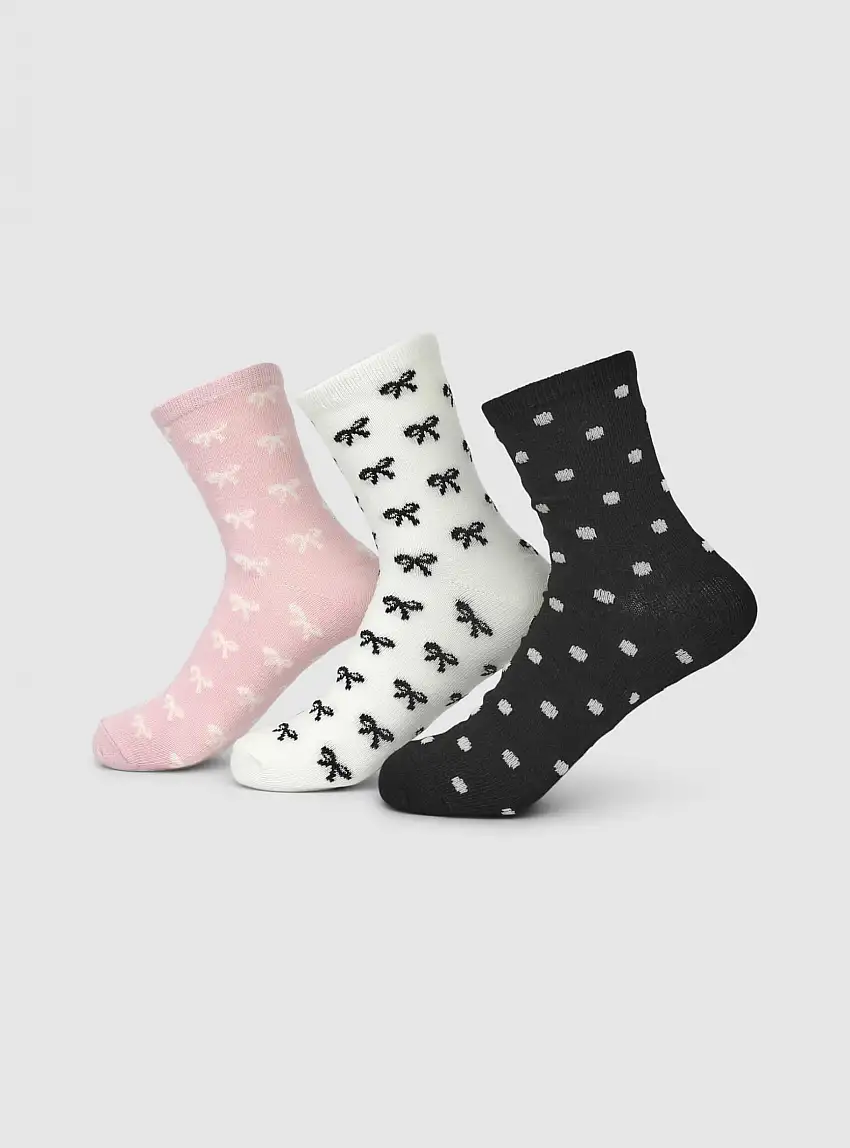 Pack 3 calzini fantasia con fiocchi e pois Rosa