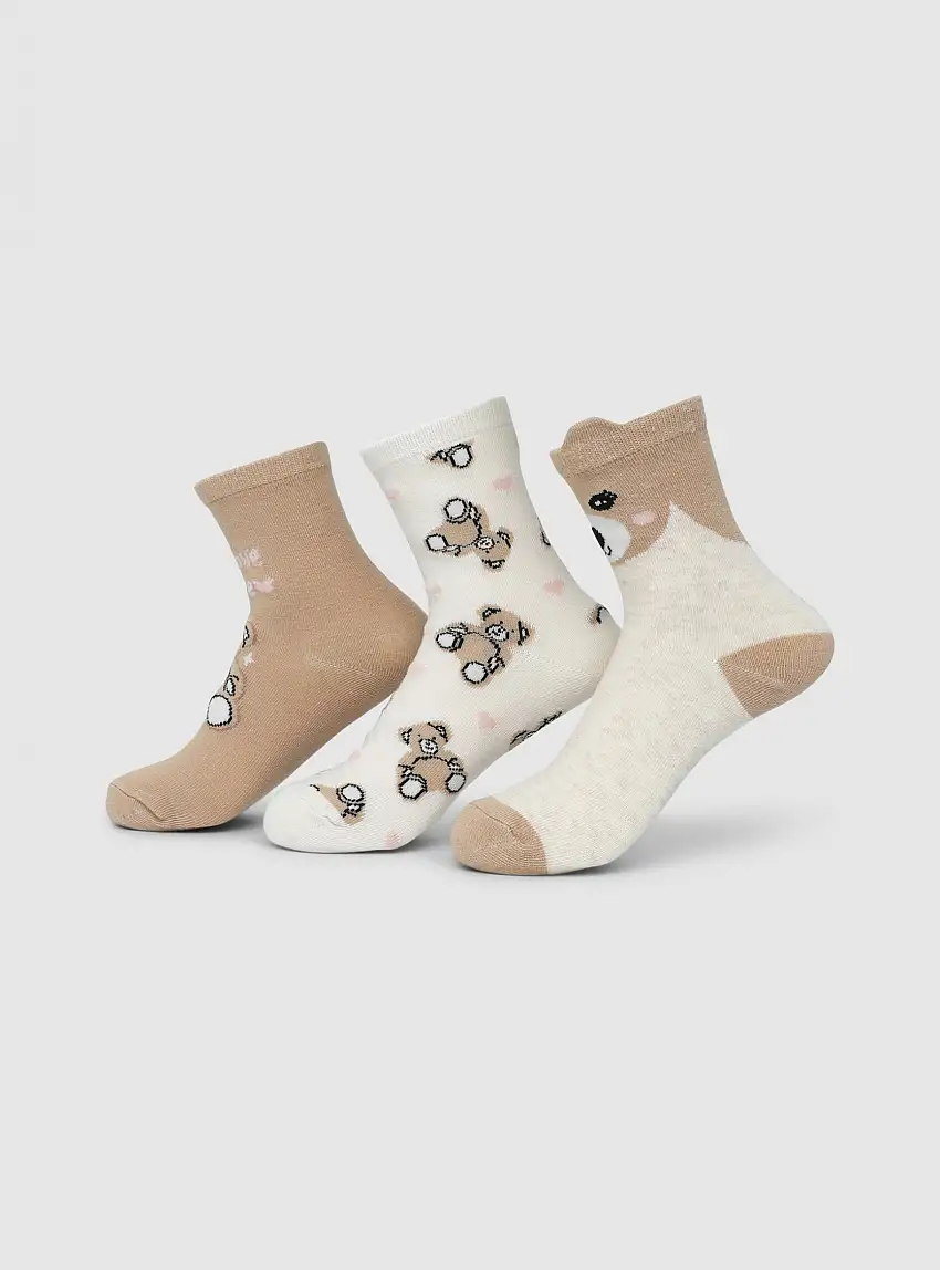 Pack 3 paia calzini fantasia orsetti Avorio melange