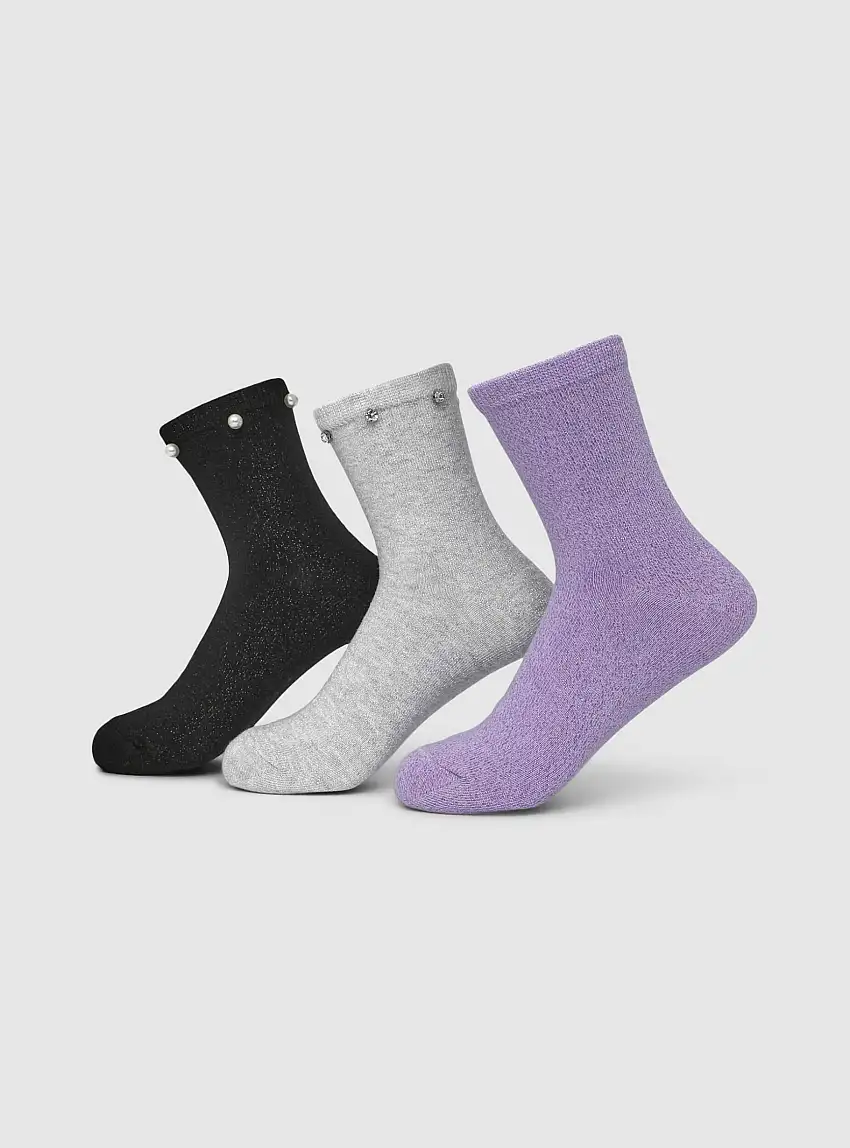 Pack 3 paia di calzini con applicazioni Lilla scuro