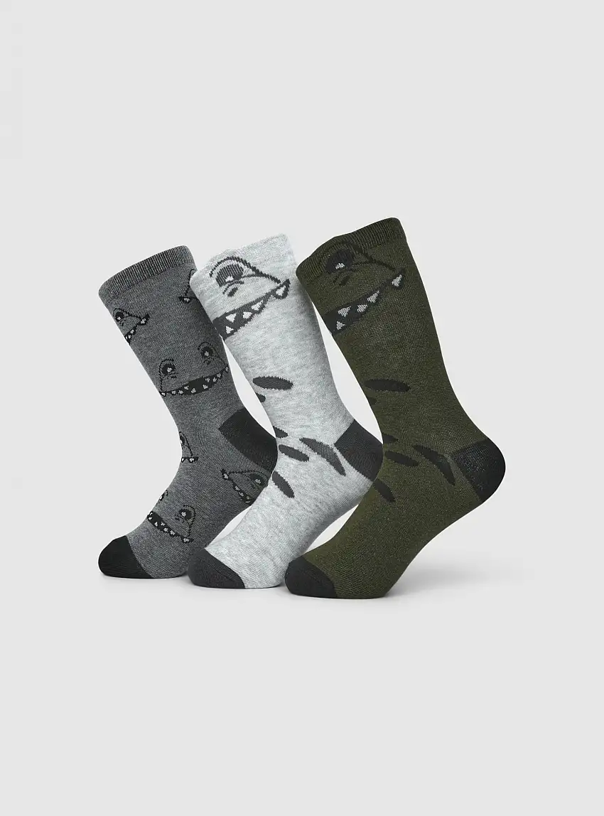 Pack 3 paia di calzini con dinosauri Var verde militare