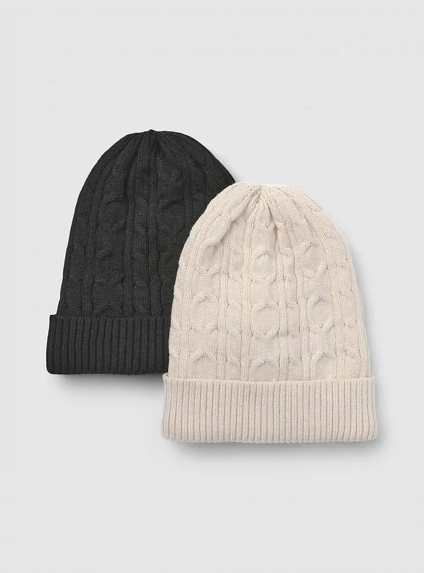 Pack 2 berretti con interno in pile 1x Nero, 1x Avorio