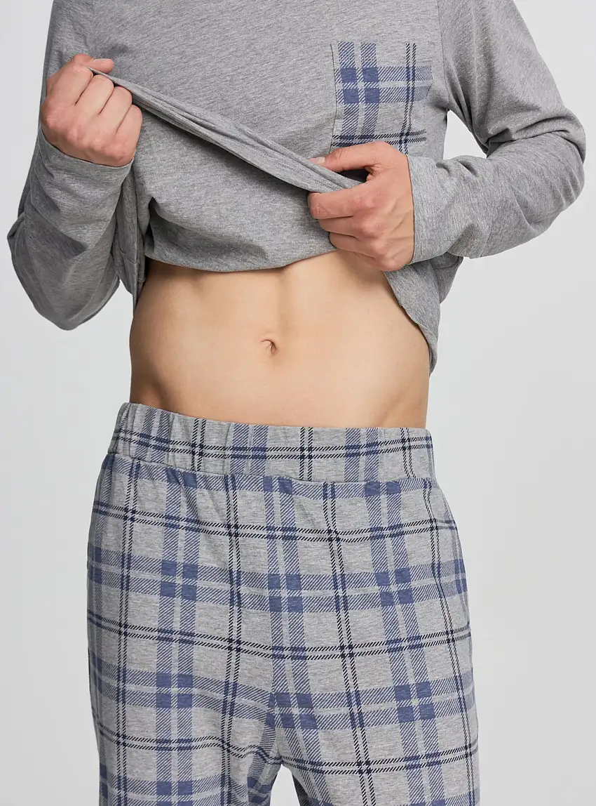 Pigiama con maglia e pantaloni a quadri Grigio medio melange