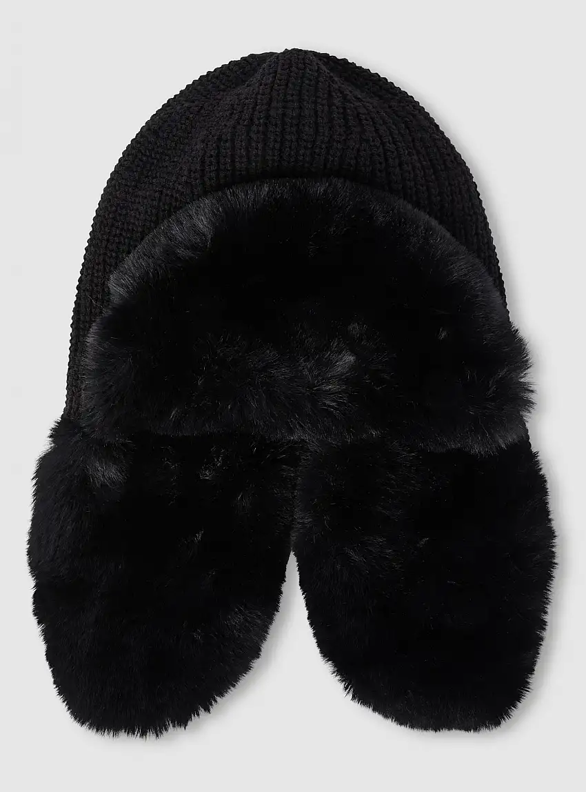 Berretto aviatore con similpelliccia Nero