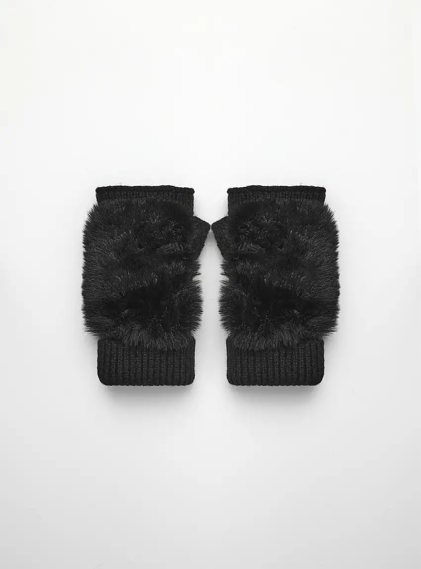 Guanti senza dita con inserto peloso Nero