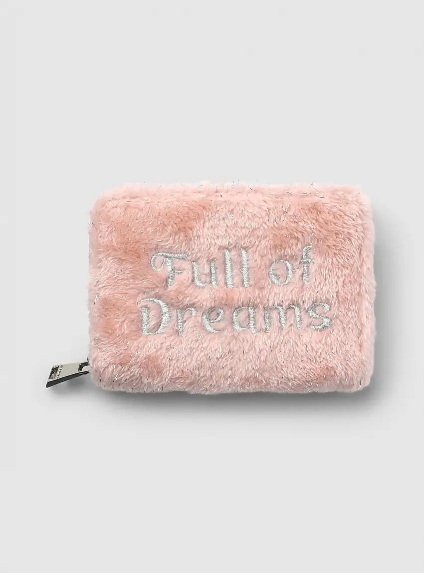 Portafoglio soffice con scritta ricamata Rosa chiaro