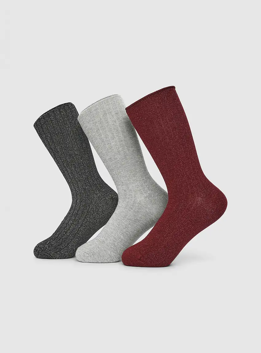 Pack 3 paia di calzini effetto luccicante Var grigio medio melange