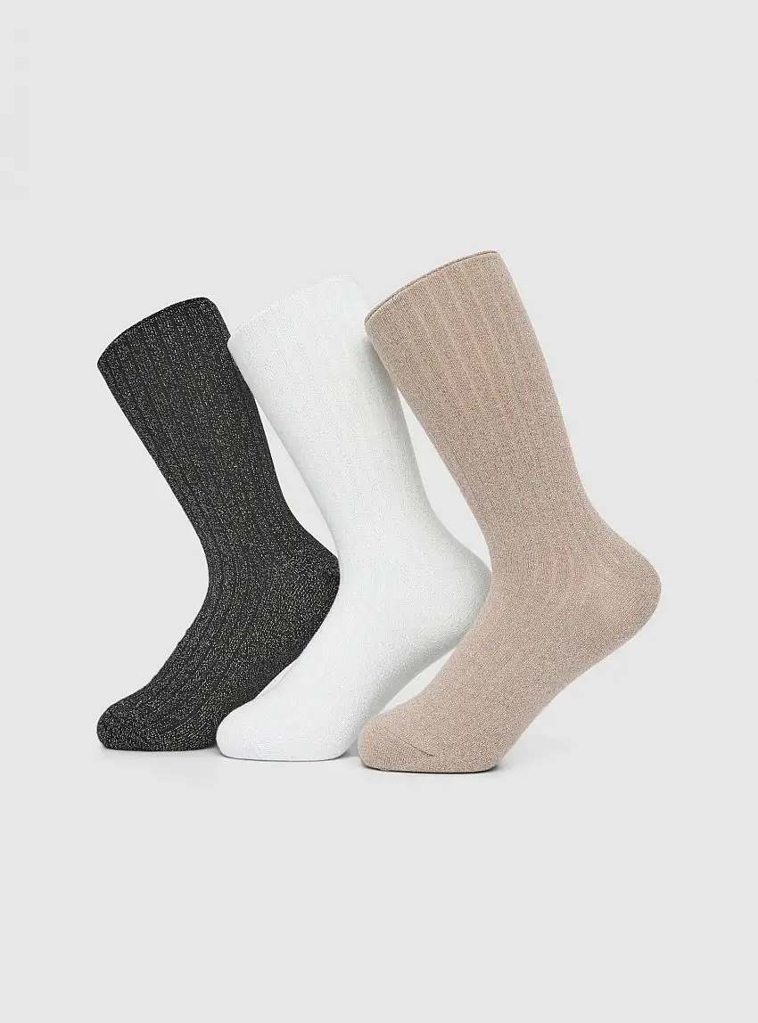 Pack 3 paia di calzini effetto luccicante Var tortora