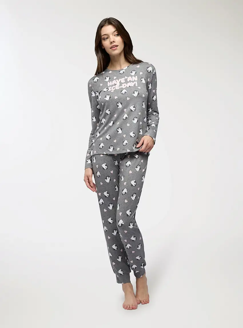 Pigiama con stampa pinguini Var grigio scuro melange