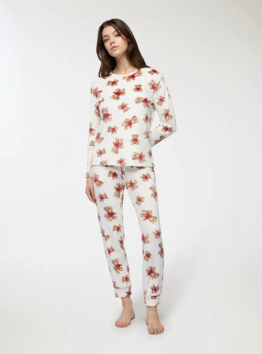 Set pigiama con stampe orsetti Var bianco lana