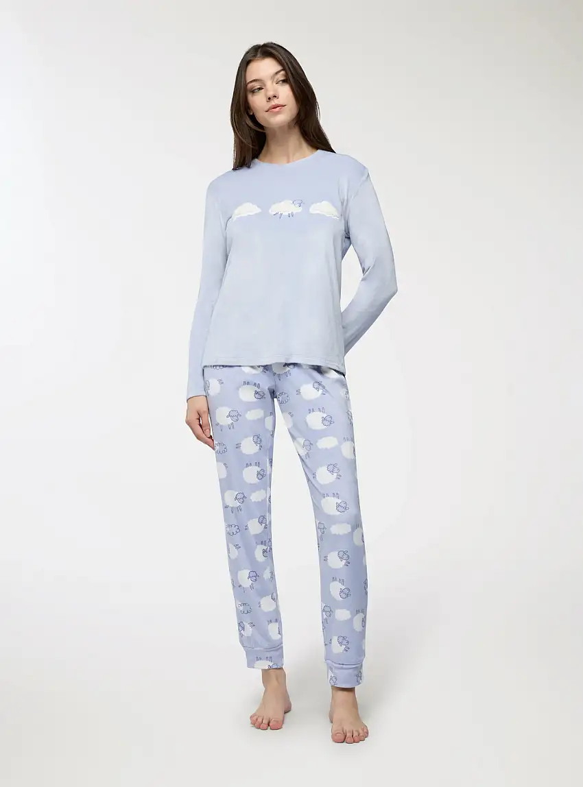 Set pigiama con patch nuvole e pecora Celeste chiaro