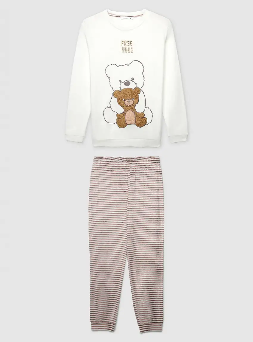 Set pigiama con orsetti e scritta Bianco lana