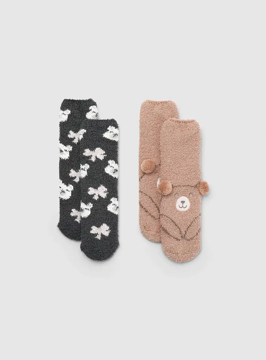 Pack 2 paia di calzini antiscivolo fantasia Var tortora