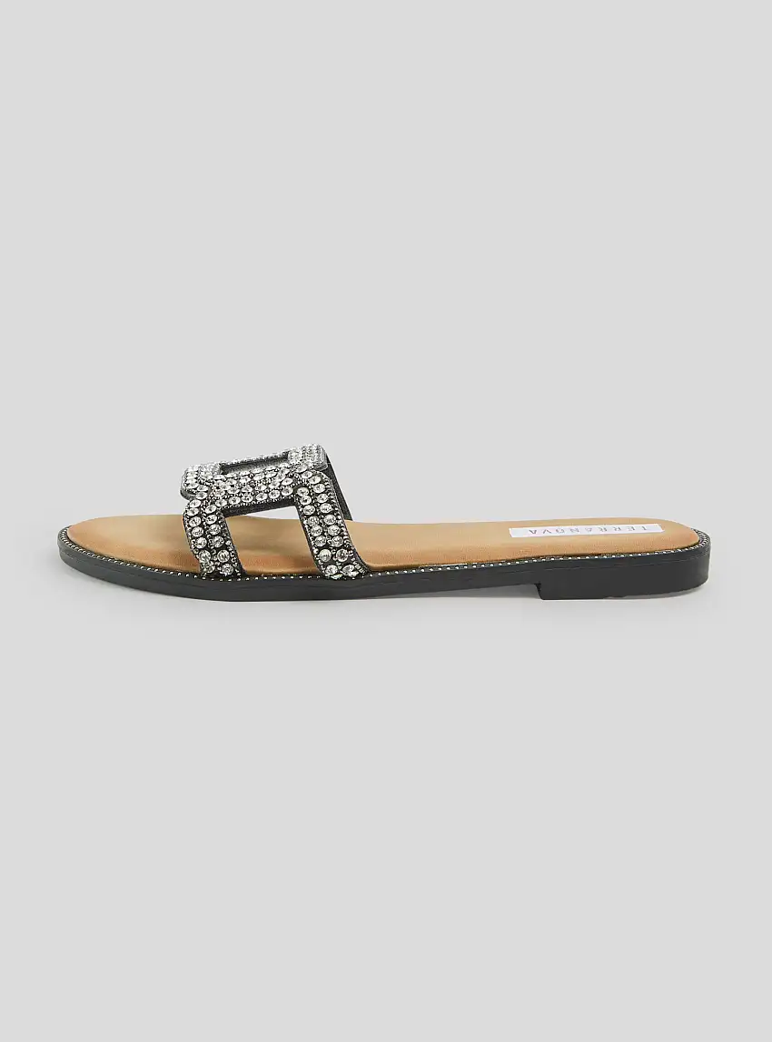 Ciabatte flat con strass Nero