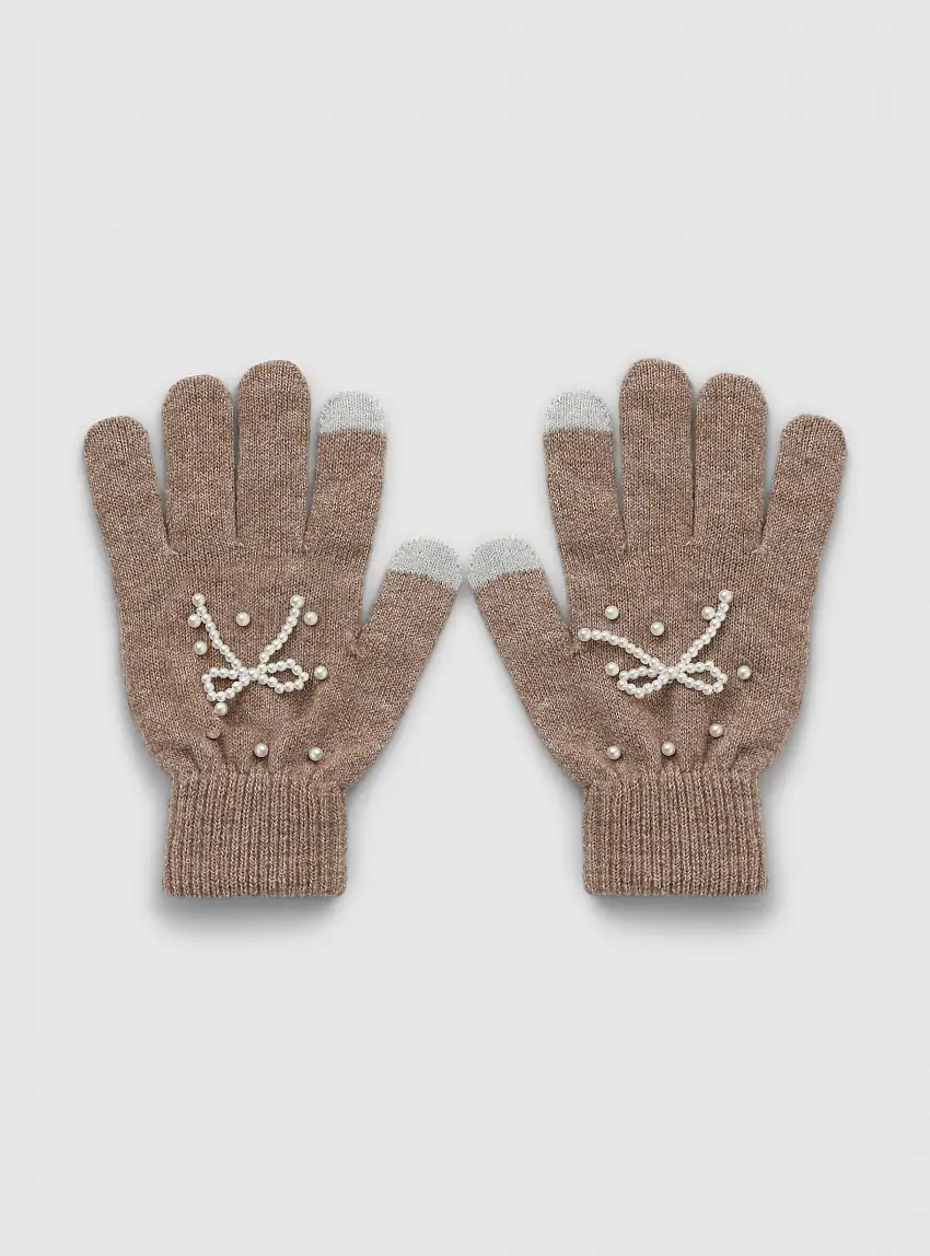 Guanti touchscreen con perle Tortora