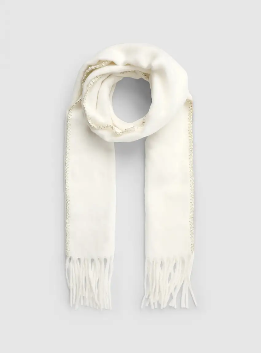 Sciarpa con frange e cuciture luccicanti Bianco lana