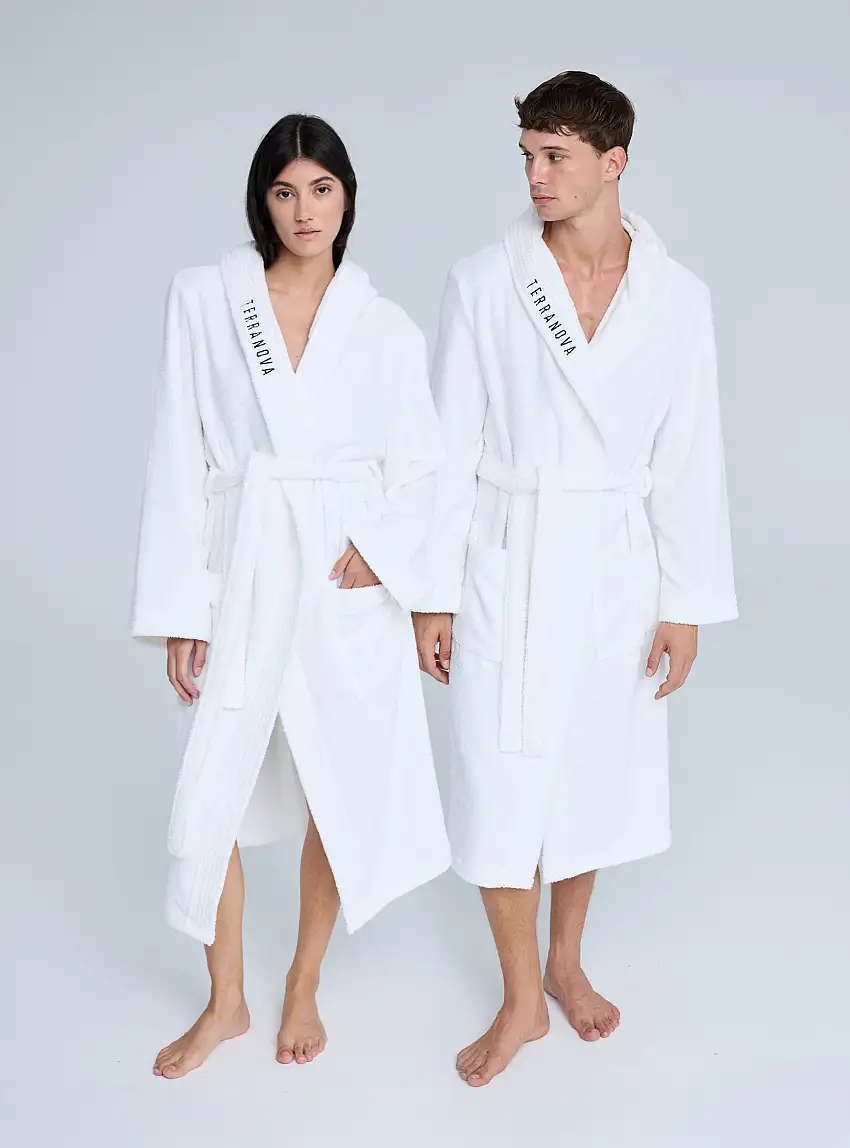 Accappatoio in spugna morbida con ricamo logo TRN Bianco ottico