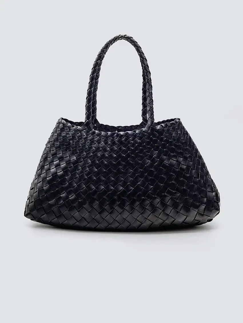 Borsa a Mano in Pelle Intrecciata Santa Croce Big Nero