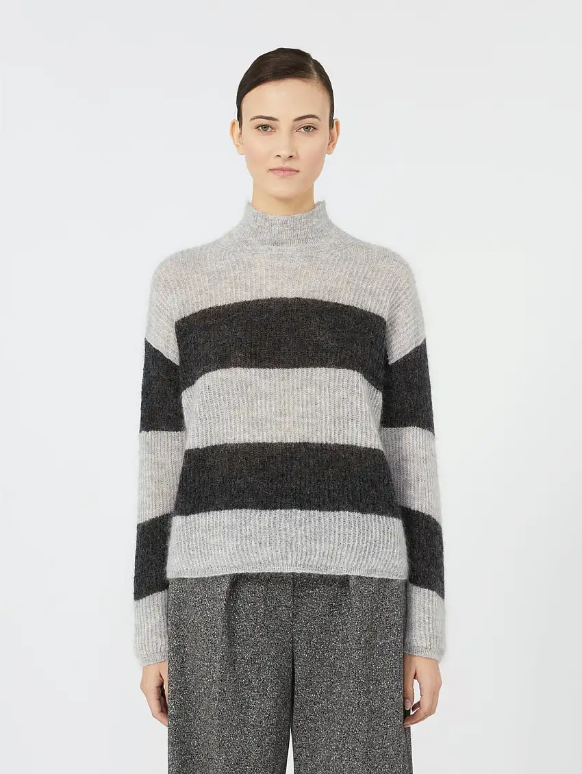Maglia a Righe in Misto Mohair Grigio