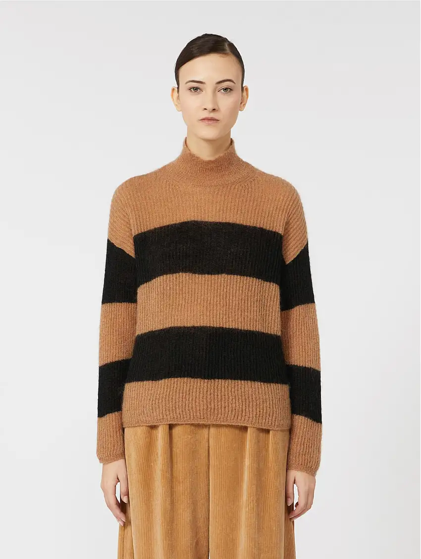 Maglia a Righe in Misto Mohair Cammello