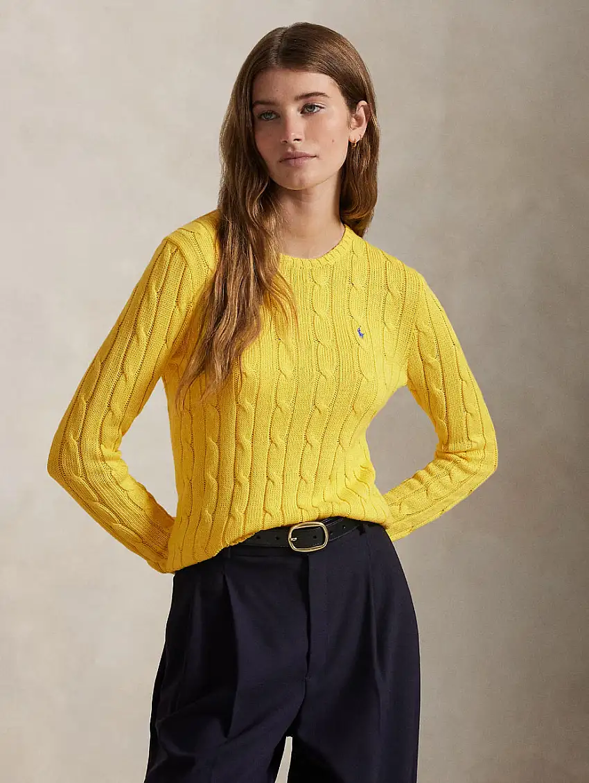 Maglia a Trecce in Cotone Giallo