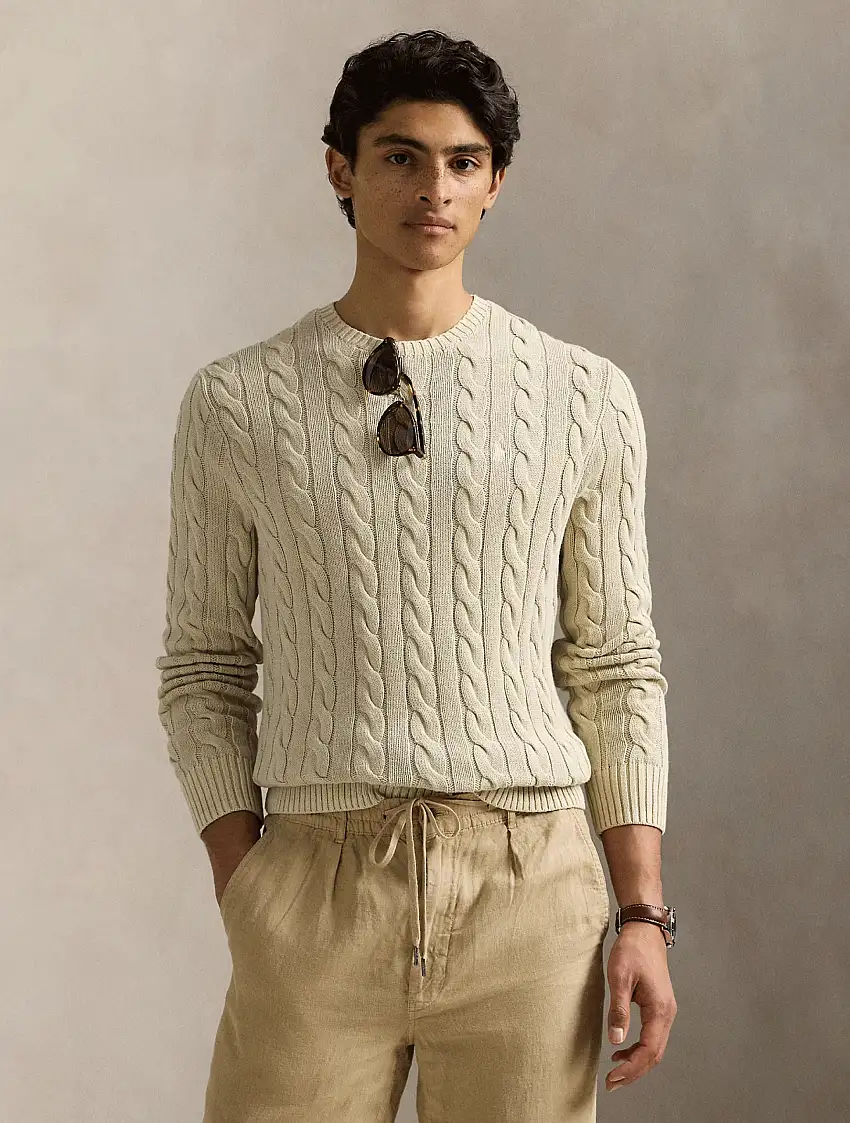 Maglione a Trecce Tinto in Capo Naturale