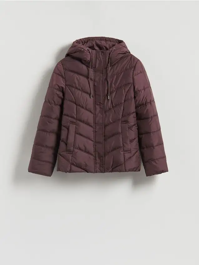 Giaccone trapuntato con cappuccio Colore mogano