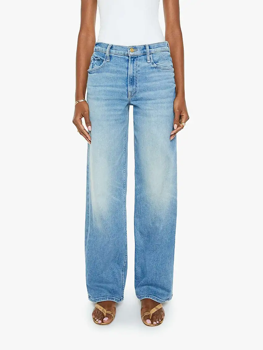 Jeans Vita Alta con Gamba Larga Blu Chiaro