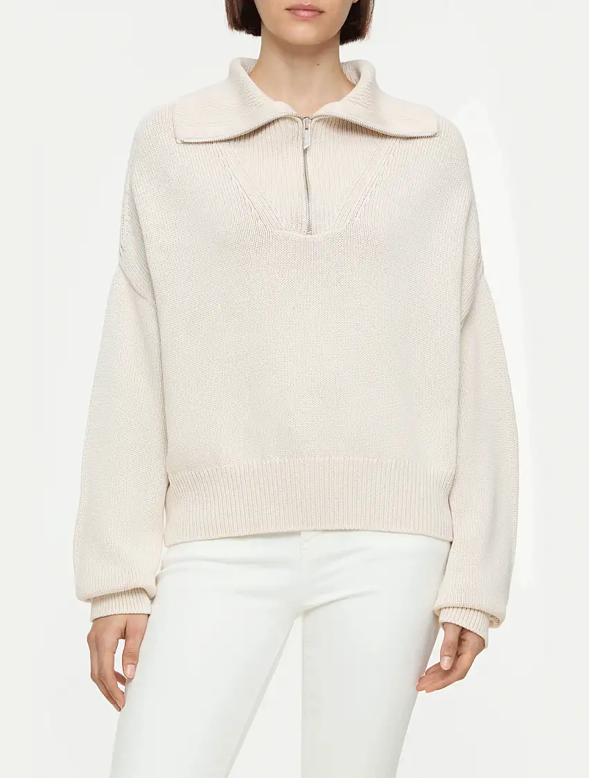 Maglione Corto con Mezza Zip Beige