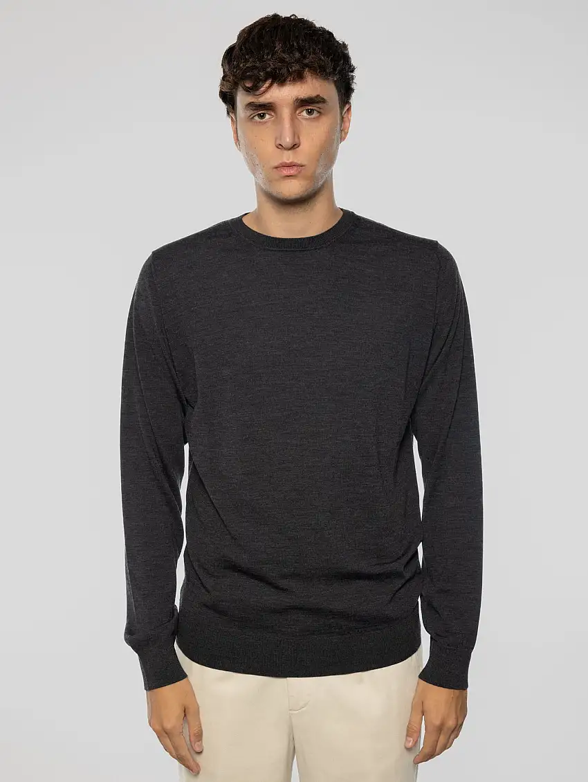 Maglia Girocollo in Lana Ultrafine Antracite