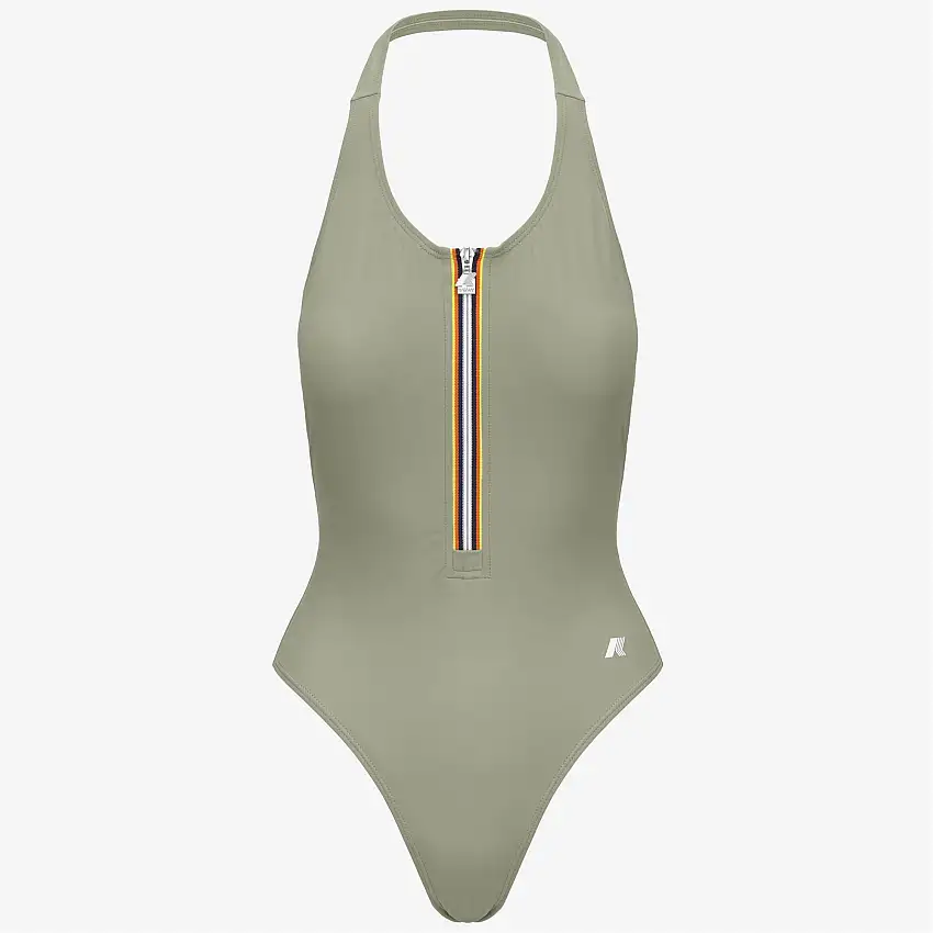 Costume da bagno intero con scollo all'americana da donna, colore verde fatica