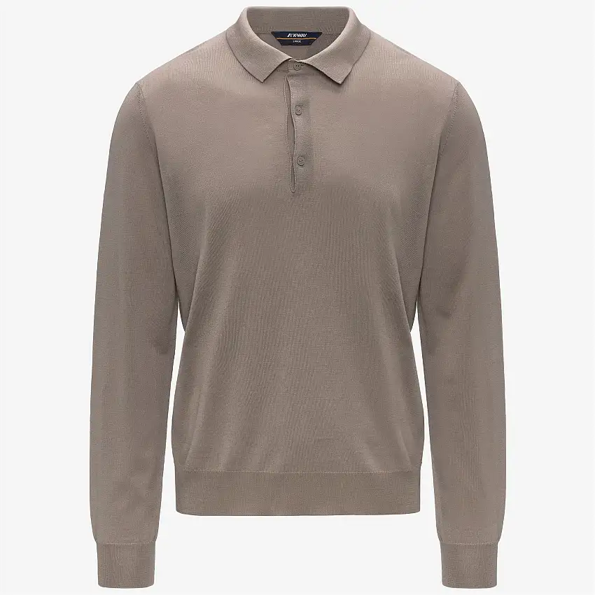 Maglione pullover beige in lana merino da uomo con colletto polo