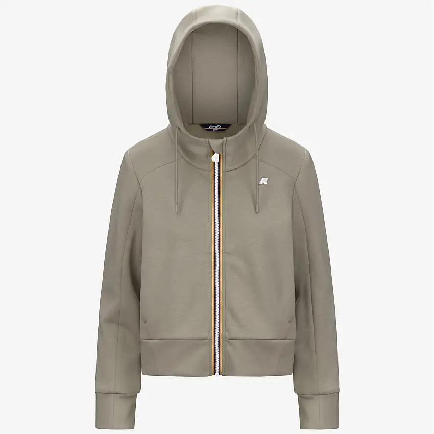 Giacca sportiva corta in pile verde da donna con cappuccio