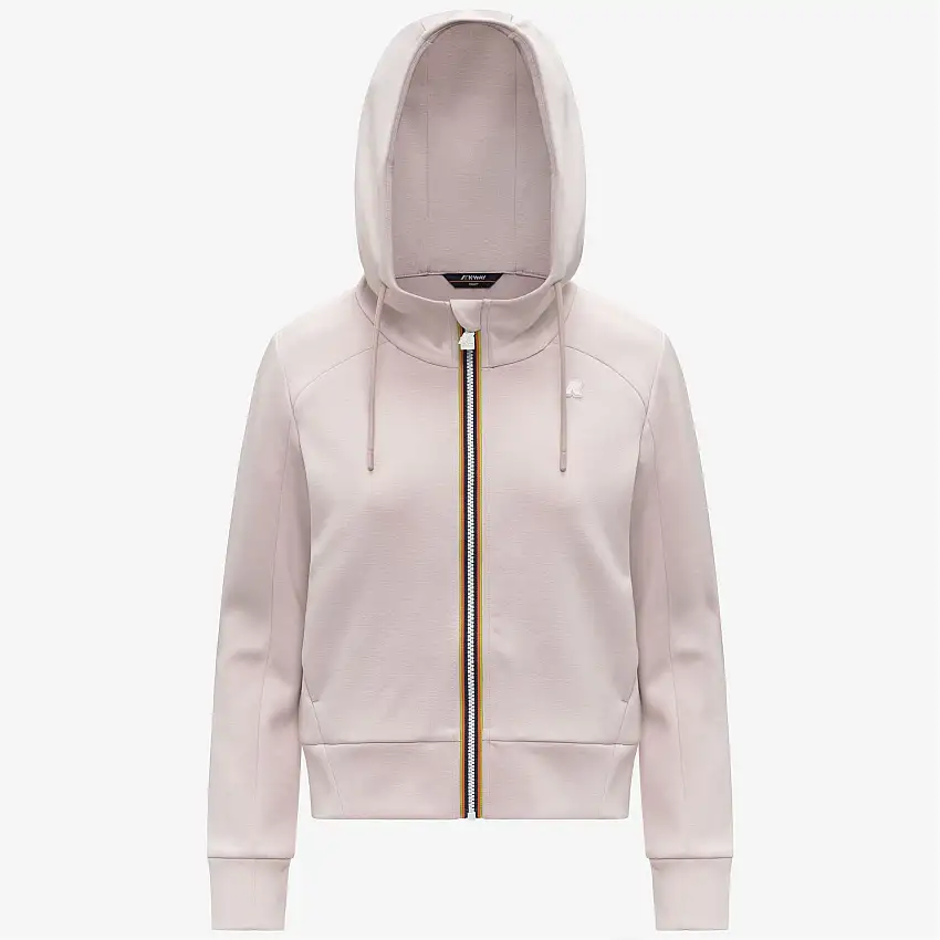 Giacca corta in pile grigio da donna con cerniera e cappuccio