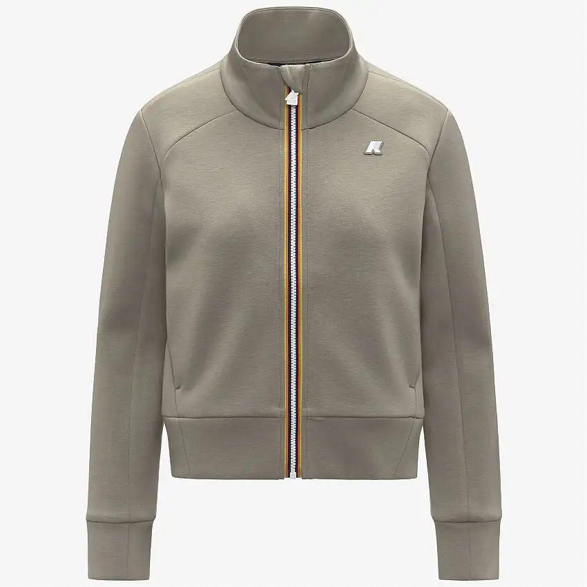 Giacca sportiva corta in pile verde da donna con cerniera