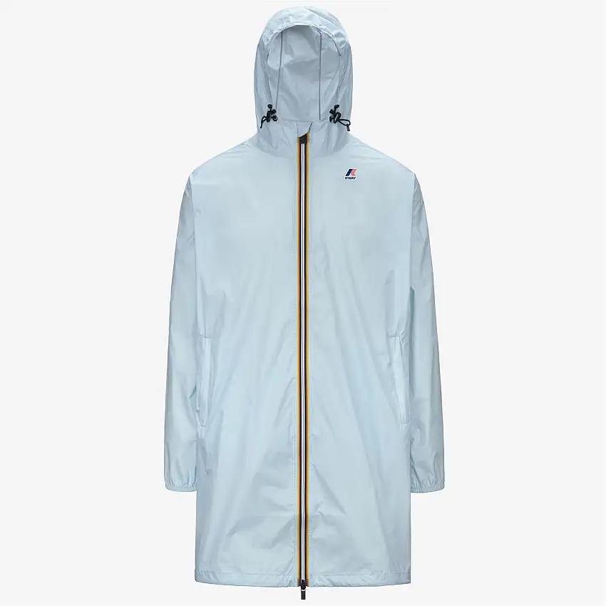 Giacca antipioggia lunga unisex blu ripiegabile con caratteristiche antivento