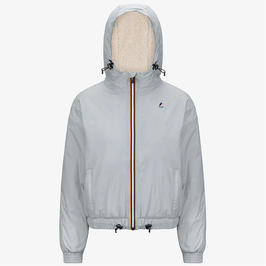 Giacca corta isolante da donna grigia con cappuccio