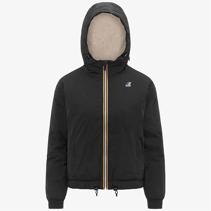 Giacca corta isolante da donna nera con cappuccio