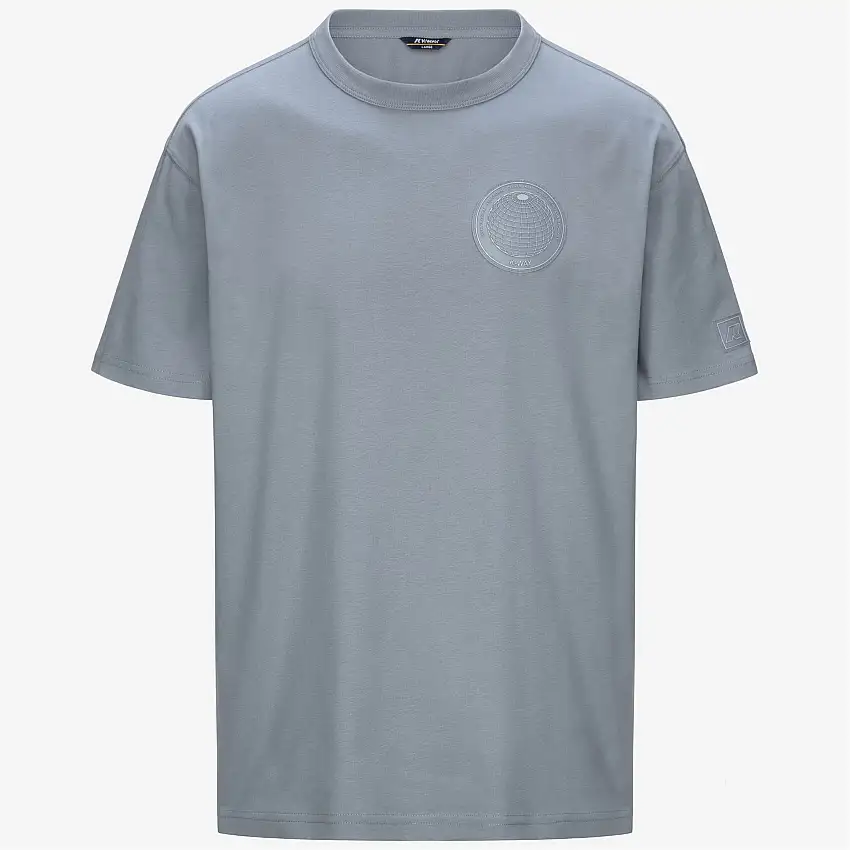 T-Shirt Casual Uomo Grigio Blu con Applicazioni Logo Stampate
