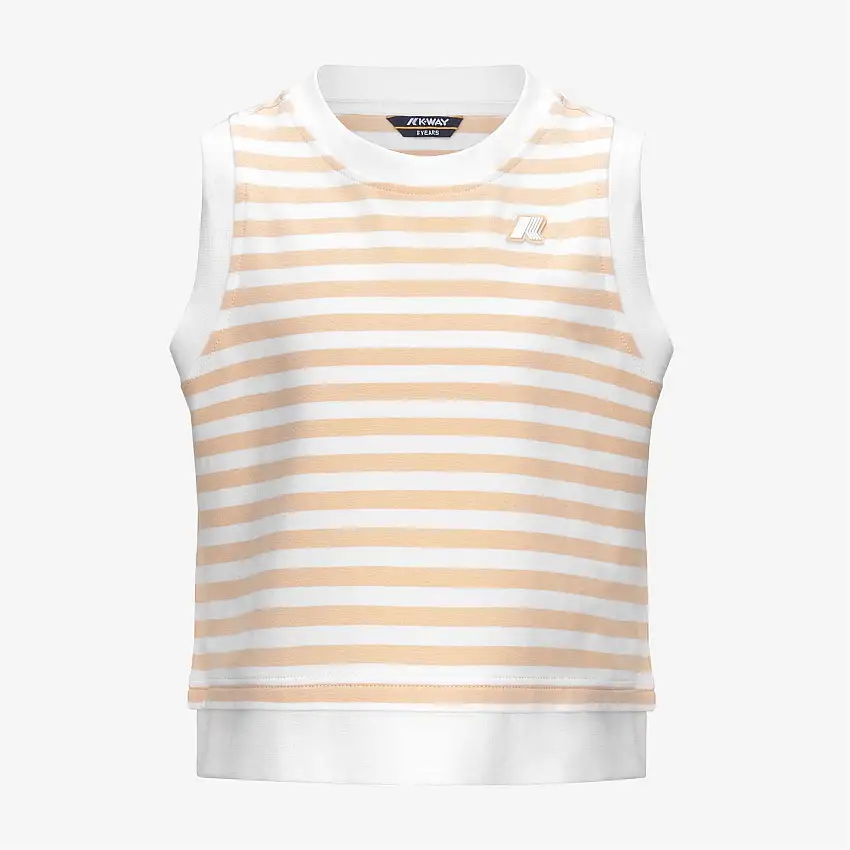 Top senza maniche a righe in cotone bianco-beige per bambine