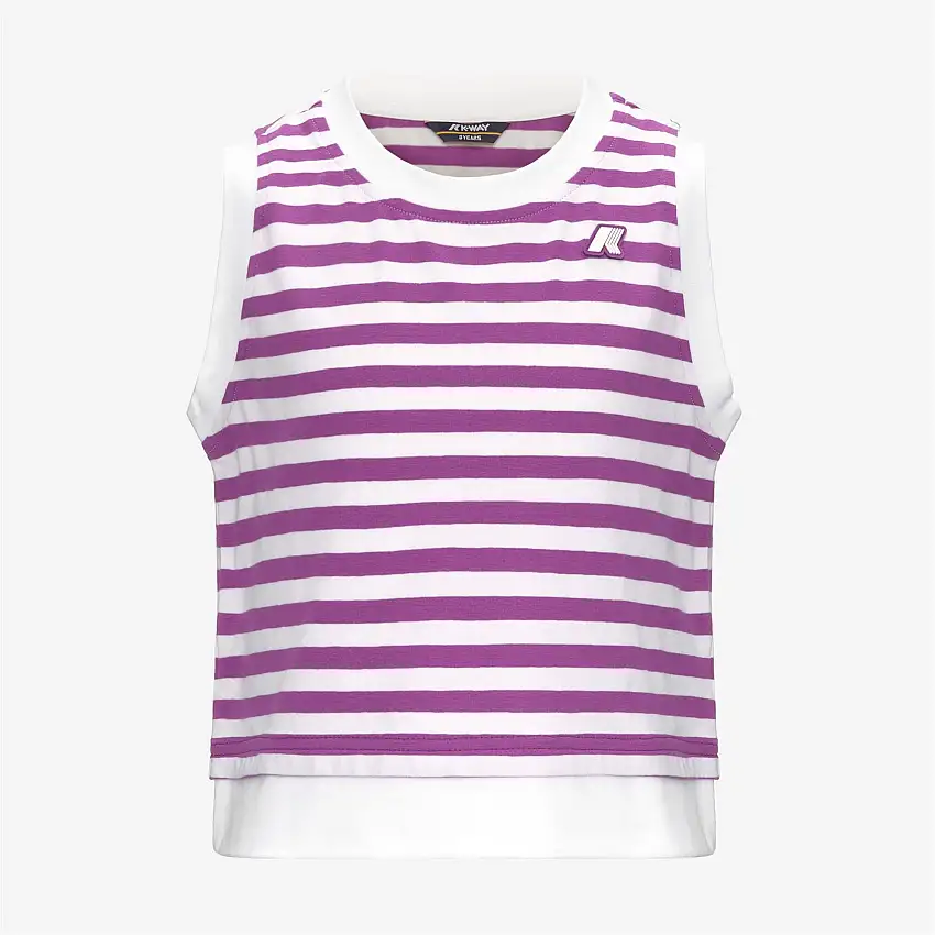Top senza maniche in jersey di cotone a righe bianco-viola per bambine