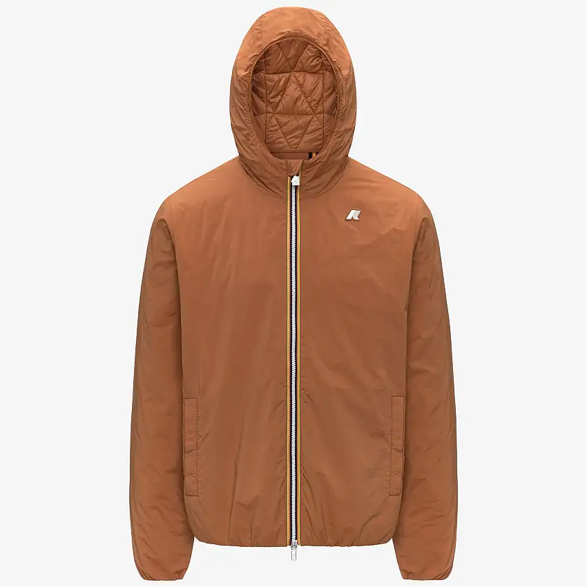 Giacca corta isolante arancione da uomo con materiale riciclato