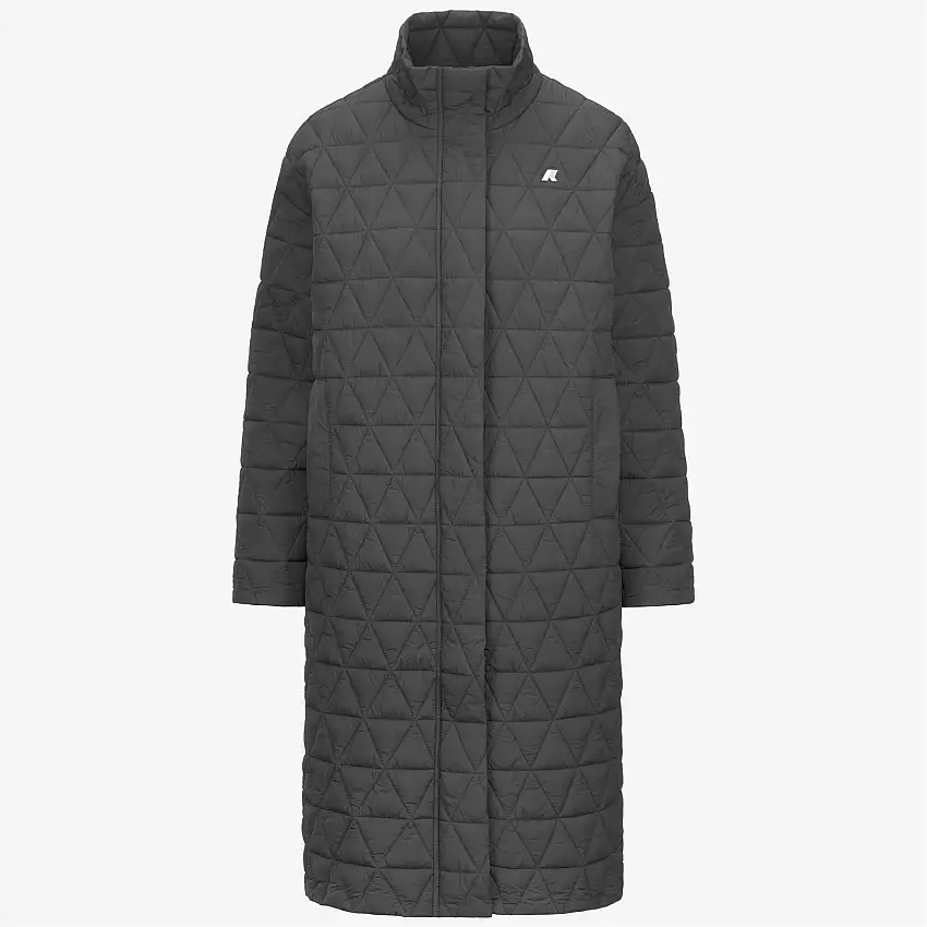 Giacca lunga trapuntata grigia da donna con isolamento PrimaLoft