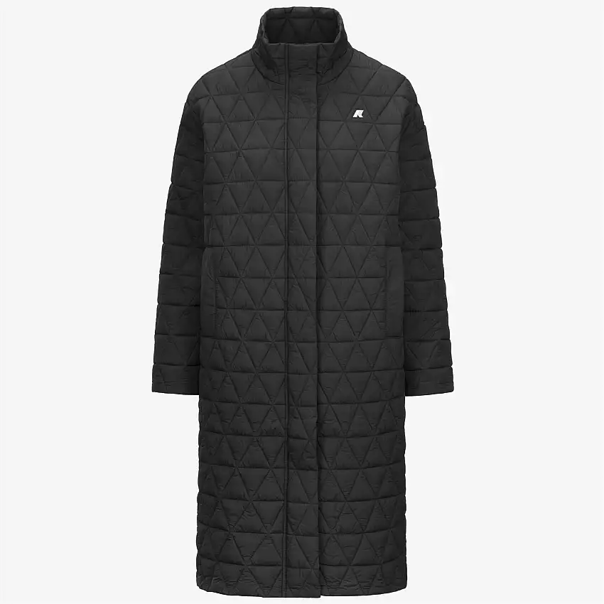 Giacca lunga trapuntata da donna nera con isolamento PrimaLoft