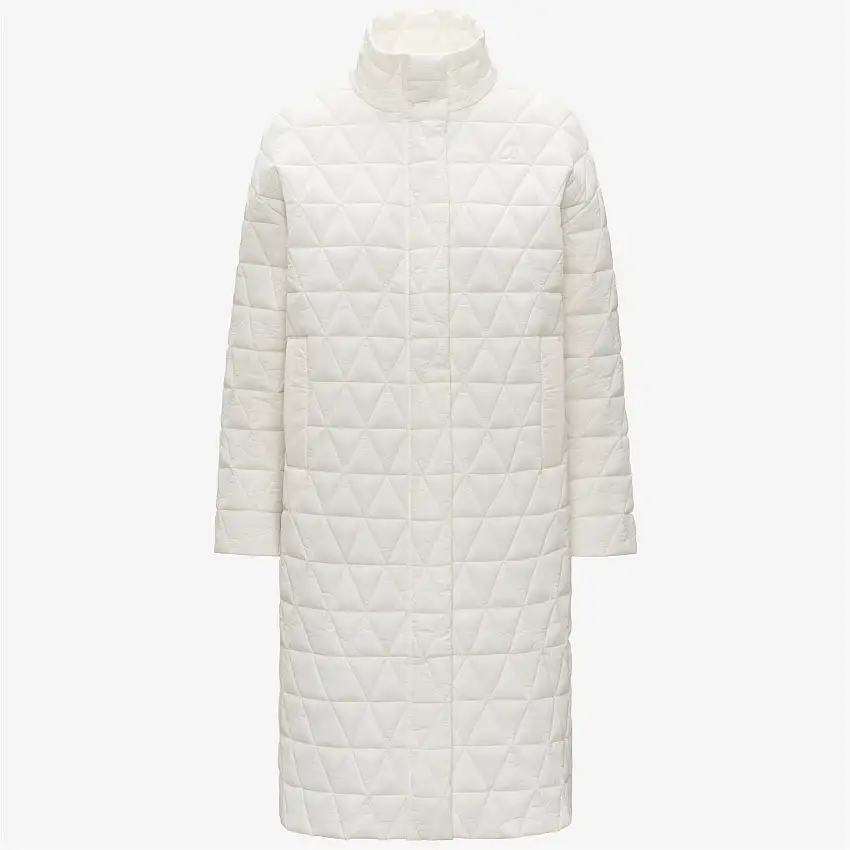 Giacca lunga trapuntata da donna bianca con tessuto idrorepellente