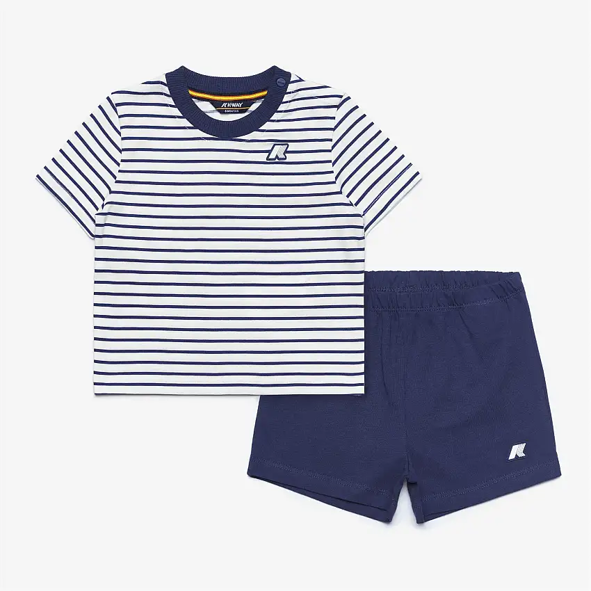 Completo estivo unisex bianco con maglietta e pantaloncini a righe per bambini