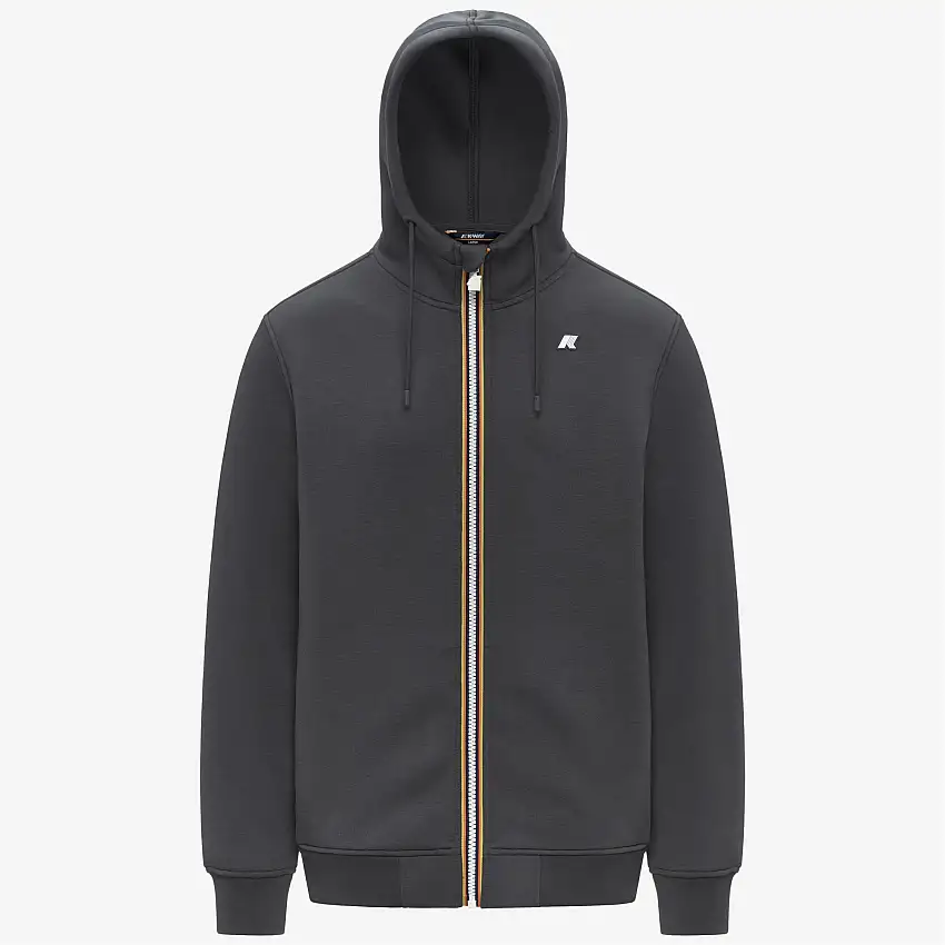 Giacca in pile grigio scuro da uomo con cappuccio regolabile