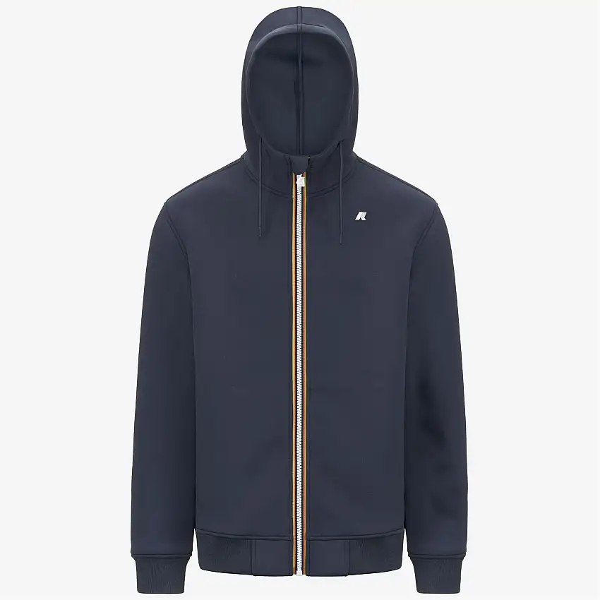 Giacca in pile da uomo blu avio con cappuccio regolabile