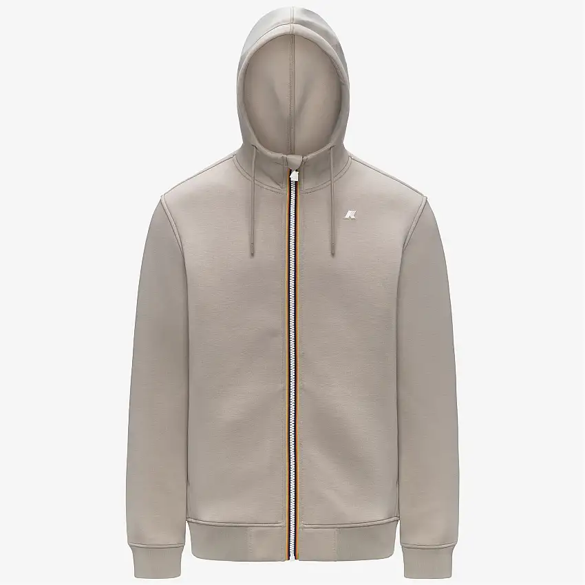 Giacca in pile beige da uomo con cappuccio regolabile