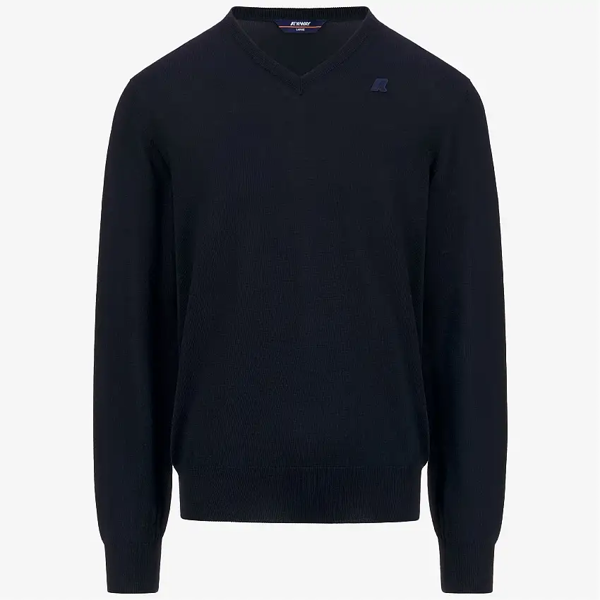 Maglione a V in lana merino blu da uomo