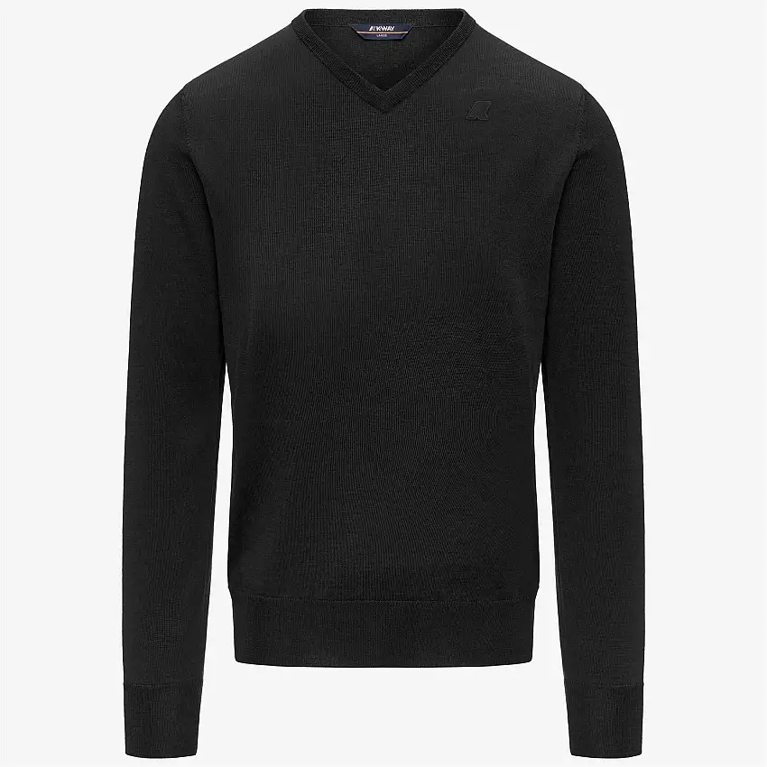 Maglione a V in lana merino nera da uomo